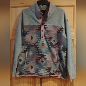 Women's Burton Hearth Fleece Pullover with a grey body and a colorful Pattern